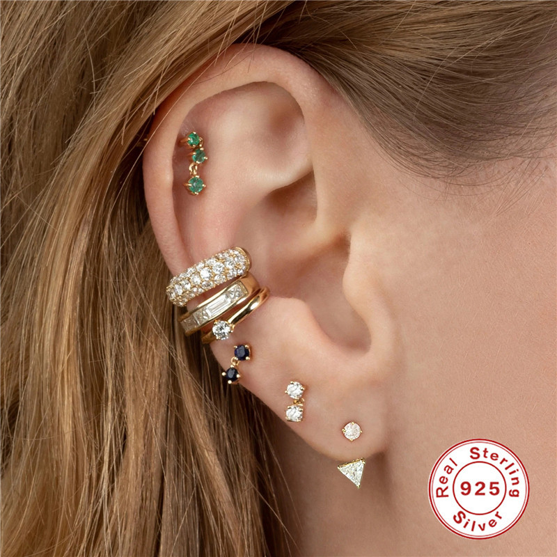 Fashion Geometric Sterling Silver Plating Inlay Zircon Ear Studs 1 Pair