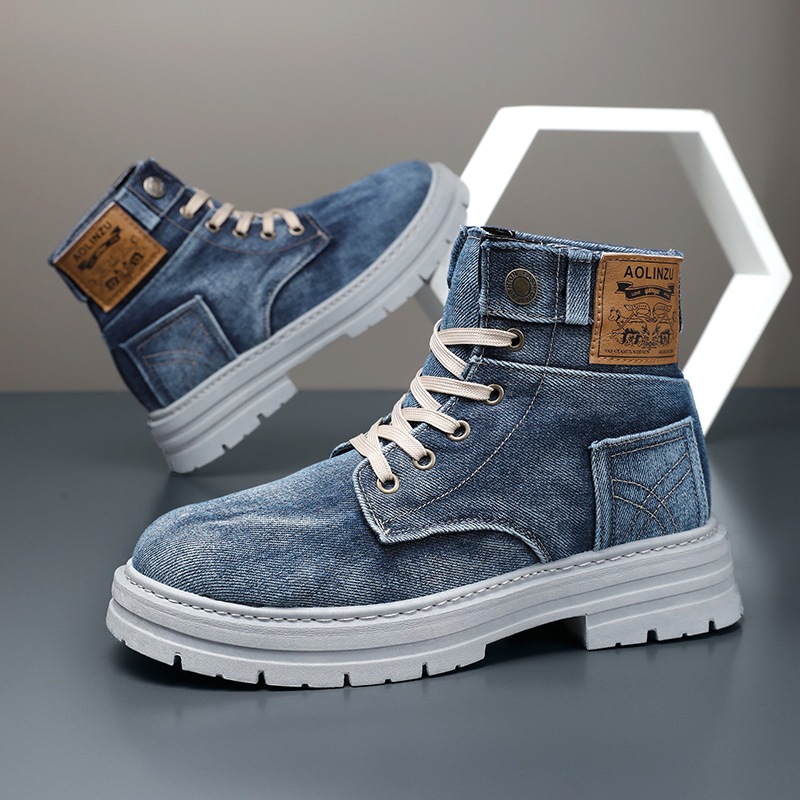 Cross-Border Us Local Warehouse Dropshipping Men's Shoes New High-Top Sneakers Denim Casual Versatile Workwear Martin Trendy Shoes