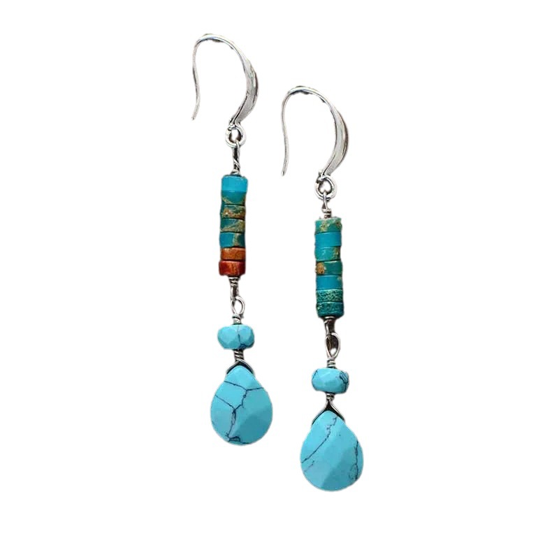 Boho Style Earrings With Natural Imperial Stone And Pink Crystal_voghion.com