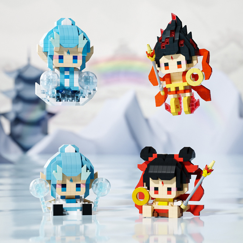 Compatible with the Cartoon Characters Nezha, Ao Bing, and Shen Gongbao, High-Quality Building Block Figures, Assembly Educational Toys, and Collectible Figures
