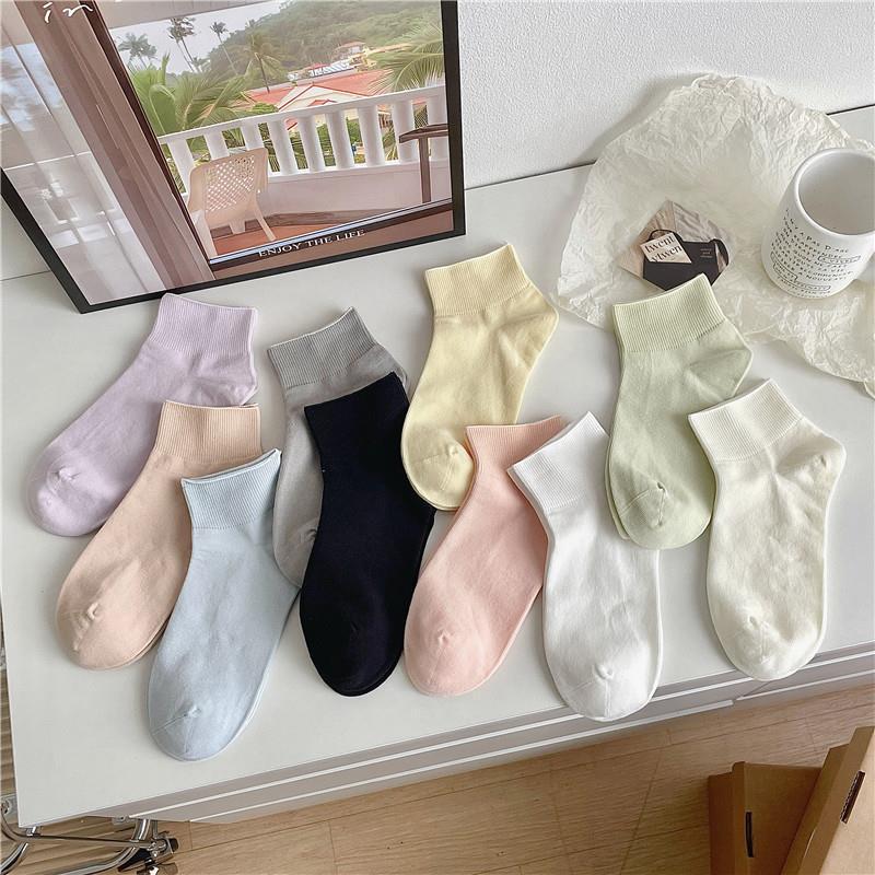 Socks Women's Summer Thin Solid Color Short Tube Moon Socks ins Trendy Japanese Loose Mouth Boat Socks Roll-up Wide Mouth Short Socks Cotton
