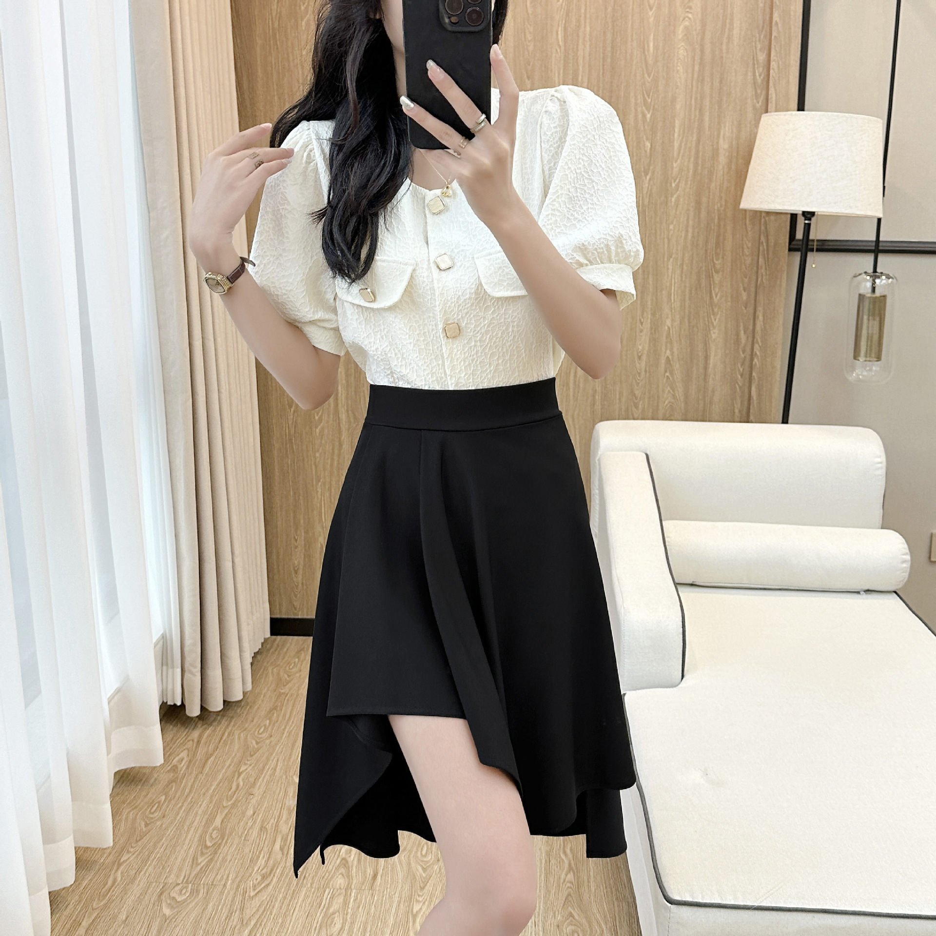 不规则半身裙女夏中长款包臀裙2024新款百搭黑色垂感高腰显瘦