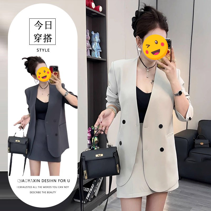 2025 New Autum Fashion Suit Women's High-End Elegant Suit Jacket + High-Waist Slim Skirt Short Skirt