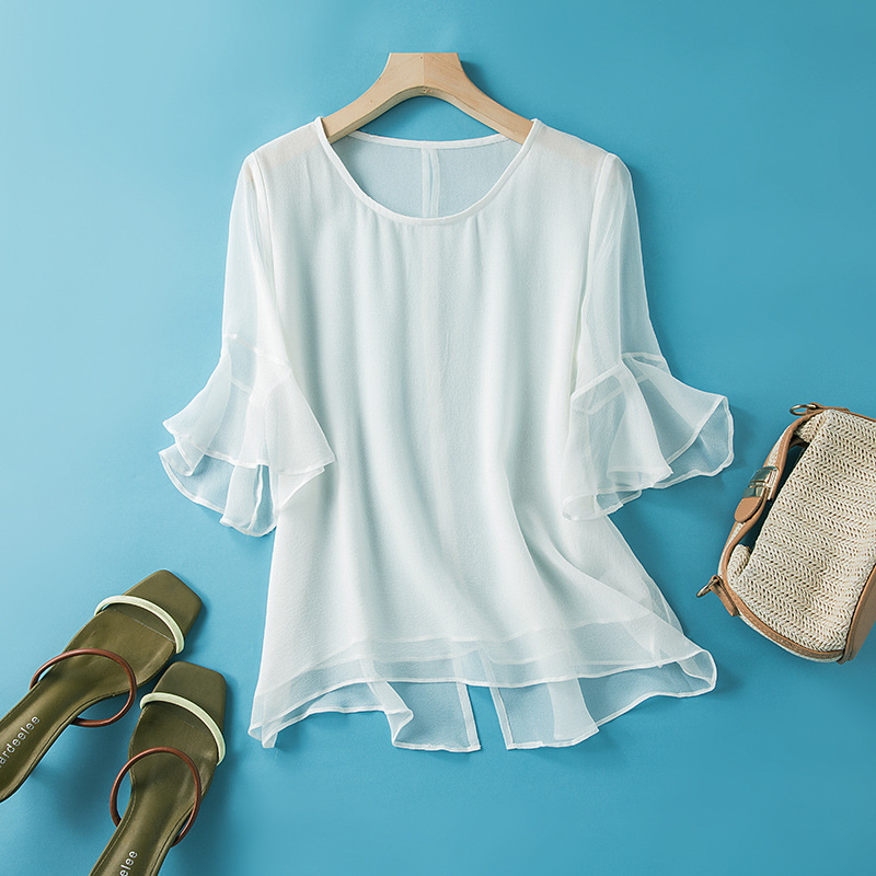 Шелковая летняя футболка, французский стиль, в западном стиле, короткий рукав