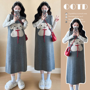 Real Shot of 2024 Autumn and Winter Suits Korean Style Fashionable and Cute Cartoon Thickeneded Vest Skirt Sweater Bottoming Two-Piece Set