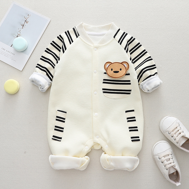 Ropa de primavera para bebé mono manga raglán a rayas mameluco de dibujos animados luna llena bebé lindo oso traje de escalada coreano primavera y otoño