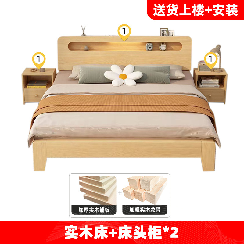 实木床双人1.8x2米现代简约1.5米家用小户型主卧大床1.2m单人特价|undefined