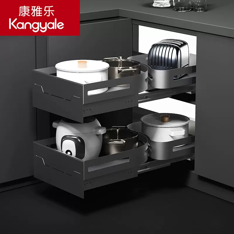 厨房转角拉篮拐角锅具调料置物篮小怪物内置旋转置物架