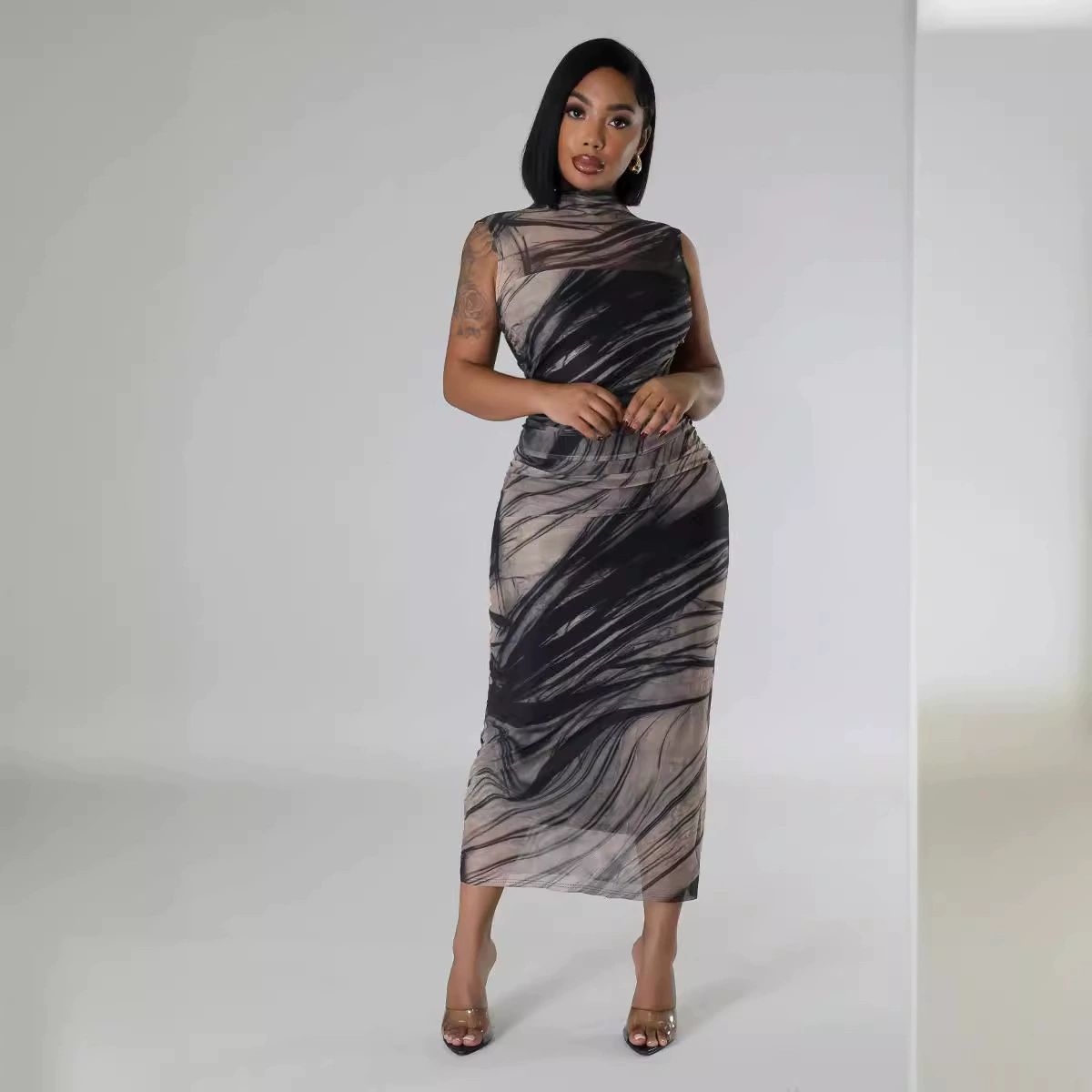 3142 Европейская и Американская трансграничная женская одежда Amazon двойная сетчатая пряжа длинное платье модный темперамент элегантное платье без рукавов