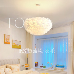 Nordic bedroom lamp, Xiaohongshu pendant light, modern minimalist, girl princess room lighting, master bedroom, trendy light, feather lamp