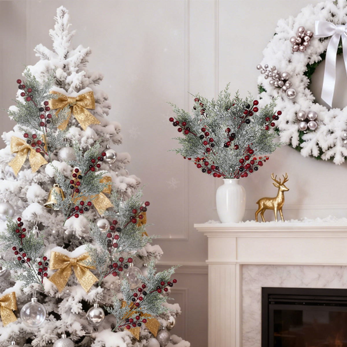圣诞节装饰品雪松浆果花环门挂圣诞倒挂树半面树壁挂圣诞布置
