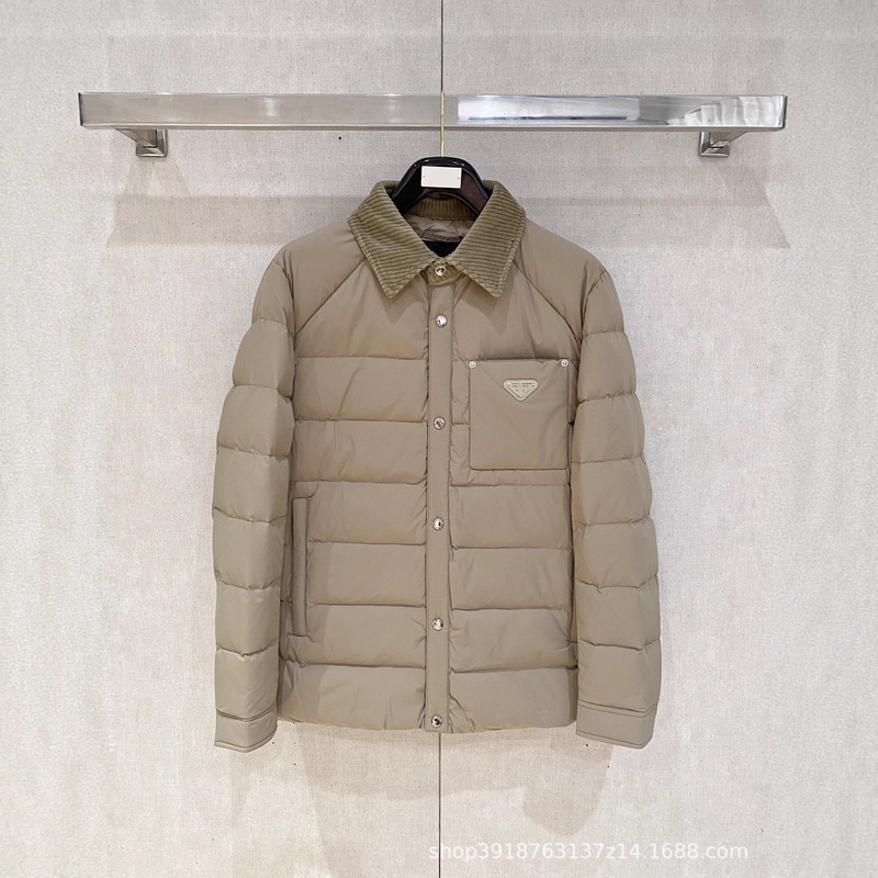 2025 Winter New Pujia Men's down Jacket Corduroy Collar Triangle Label Quilted Warm Fashion Jacket