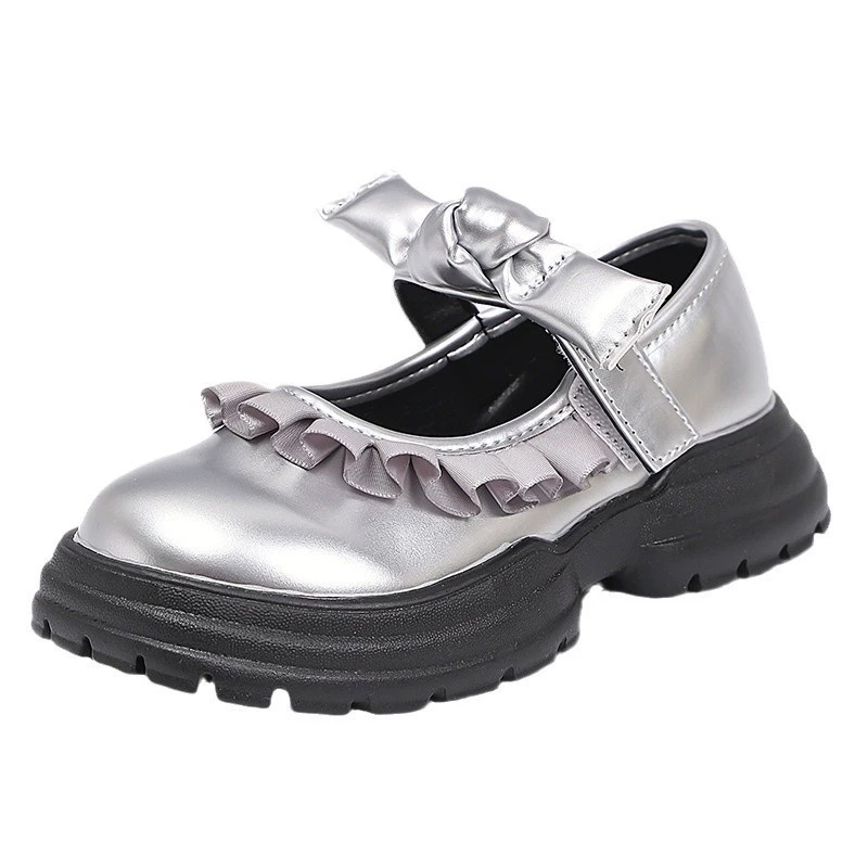 Children's small leather shoes, spring and autumn bow-tie girls' shoes, Lolita square mouth princess shoes, little girls' fashionable thick-soled shoes