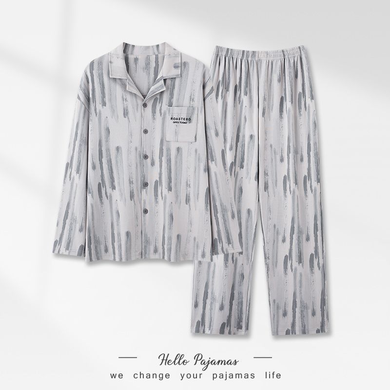 Pijamas de algodón para hombres primavera y otoño, manga larga, ropa para el hogar, cardigan adolescente suelto