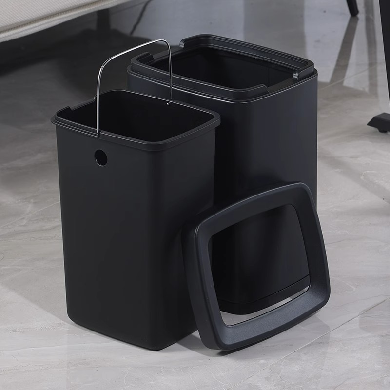 Cubo de habitación de hotel de doble capa de tamaño pequeño de lujo hogar sin tapa 8 aspecto elevado cuadrado de acero inoxidable hueco estrecho cubo de basura Luz