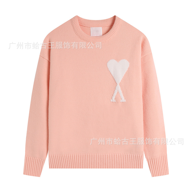 AMI ANCIENT 秋冬新款男女情侣休闲圆领毛衣提花爱心保暖针织上衣|undefined