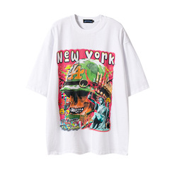 TKPA American fashion brand vintage T-shirt hiphop spoof skull print pure cotton loose short-sleeved T-shirt men and women cross border