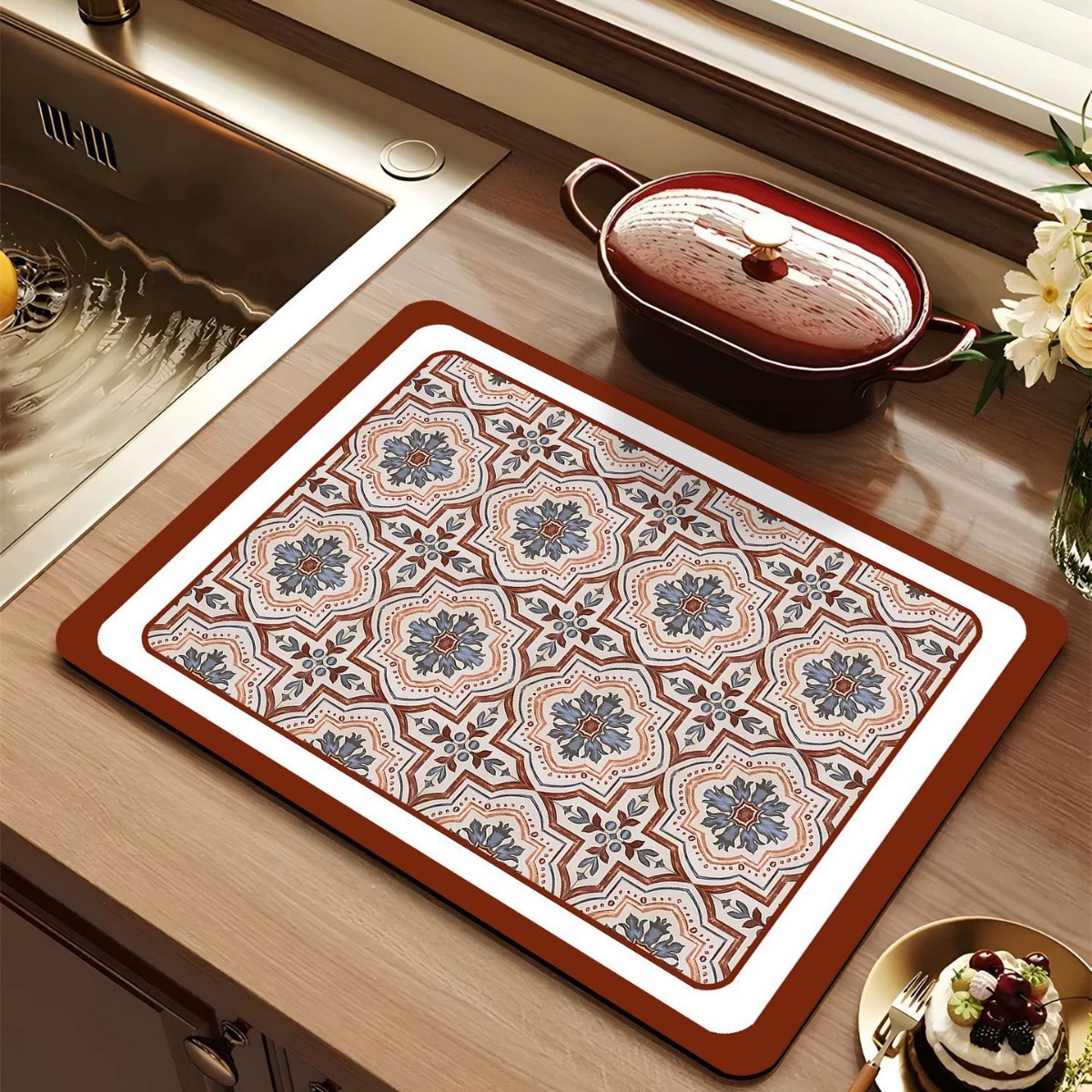 Cocina original retro americana absorbe almohadilla de drenaje almohadilla de absorción de barro de algas almohadilla de taza almohadilla de mesa antideslizante