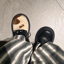 大头皮鞋男夏厚底增高真皮美式工装风复古休闲马毛拼接鸳鸯德比鞋