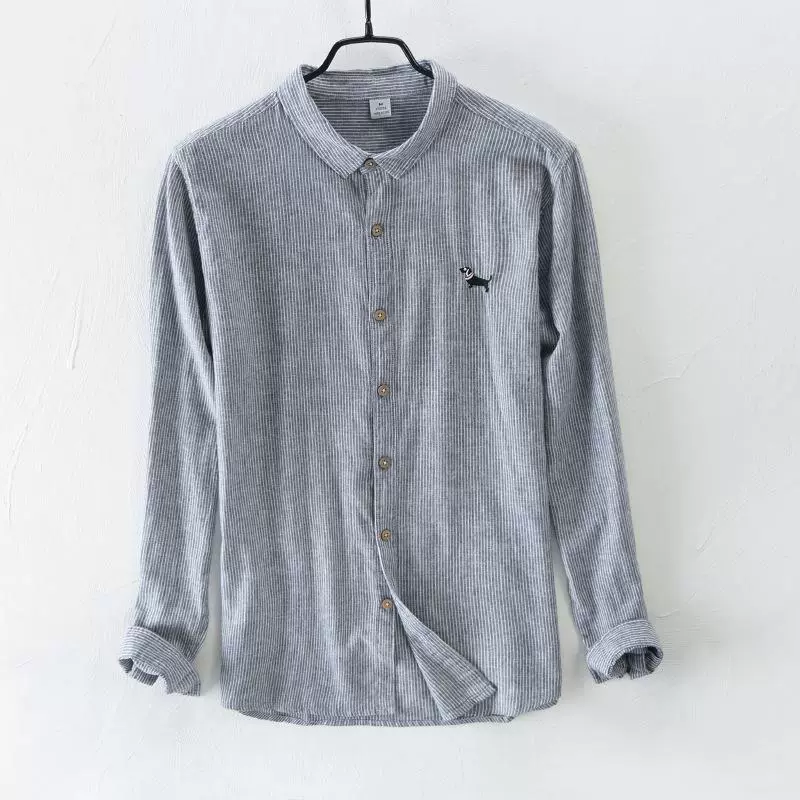 718 725 701 Простая рубашка мужская повседневная хлопковая льняная тонкая дышащая Однотонная рубашка с длинным рукавом мужская поколение волос