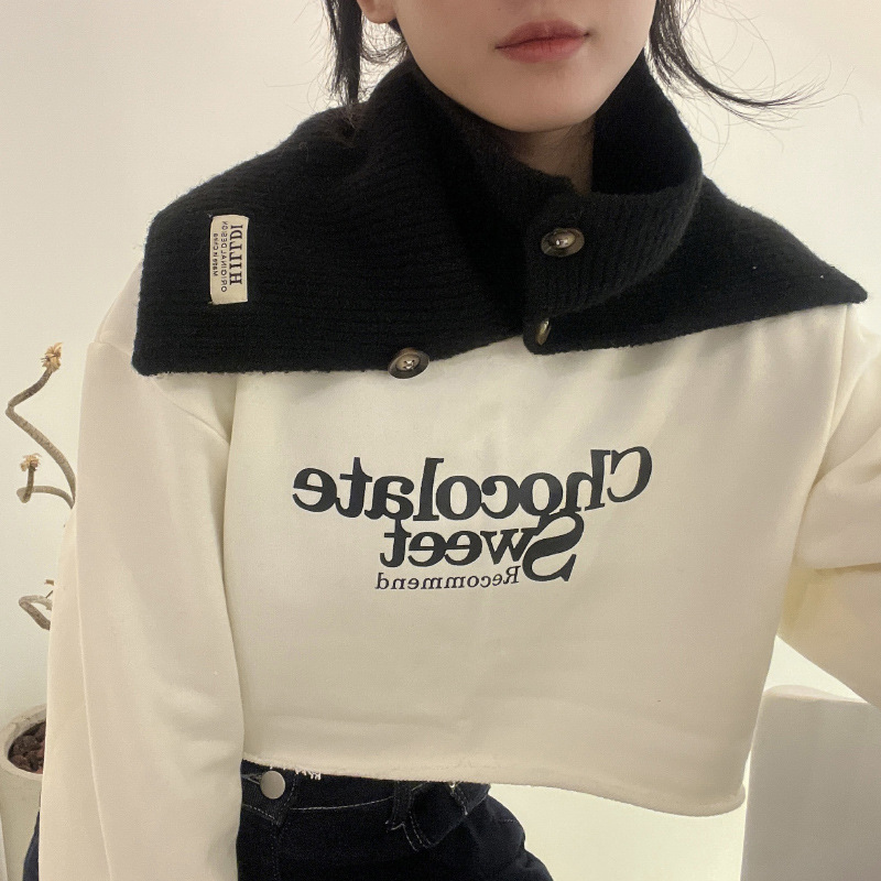 Otoño y invierno coreano de cuello alto chaqueta de lana de punto botón de cuello para mujeres caliente de color sólido cuello abierto cuello falso