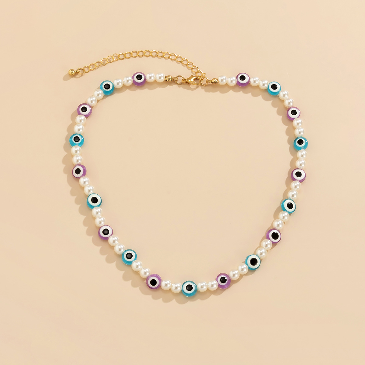 Fashion Mix Beaded Acrylic Pearl Eyes Contrast Color Single Layer Necklace Wholesale Nihaojewelry display picture 9