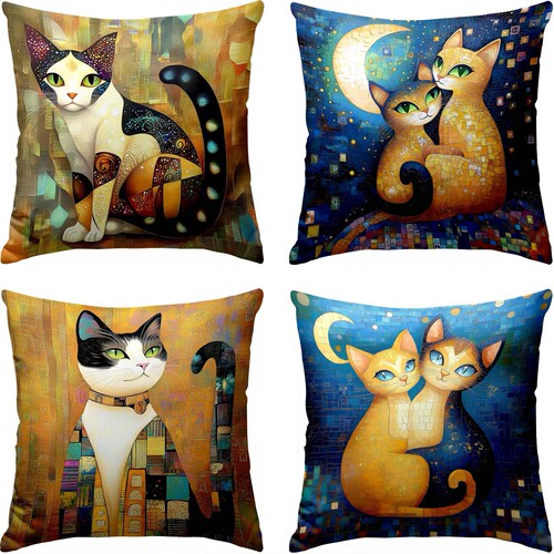 Cross-border best-selling abstract style cat and flowers single-sided printed pillowcase, dropshipping one piece