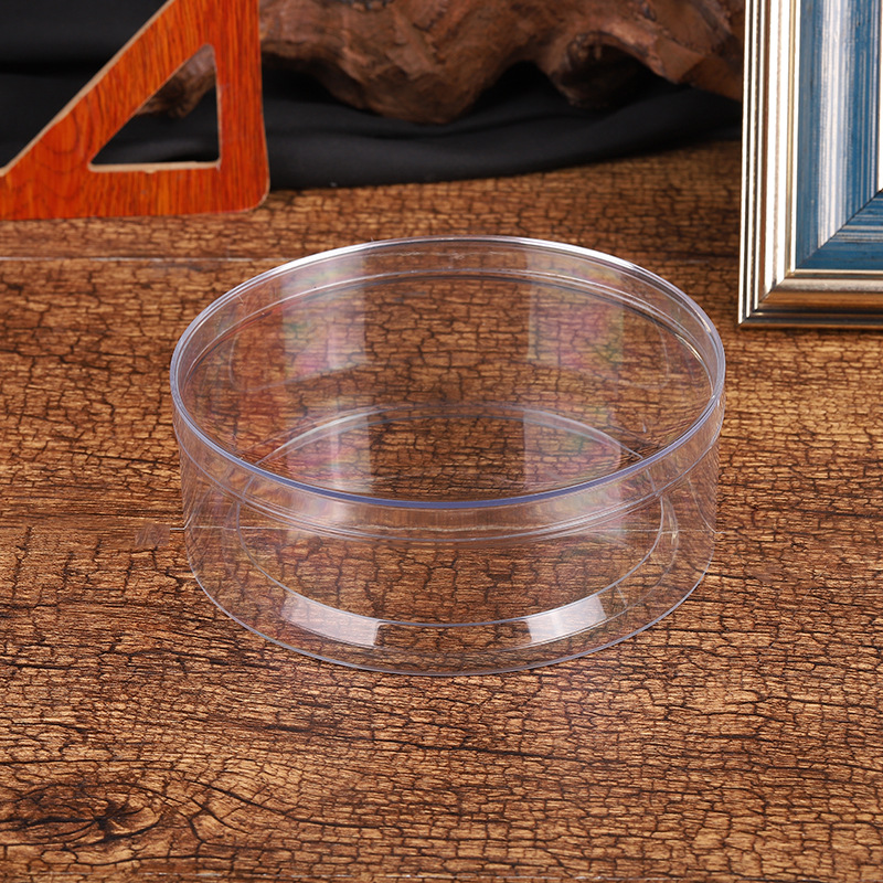 Grado Alimenticio caja de plástico redondo transparente PS material fruta cristal barro Delgado embalaje caja redonda en stock al por mayor