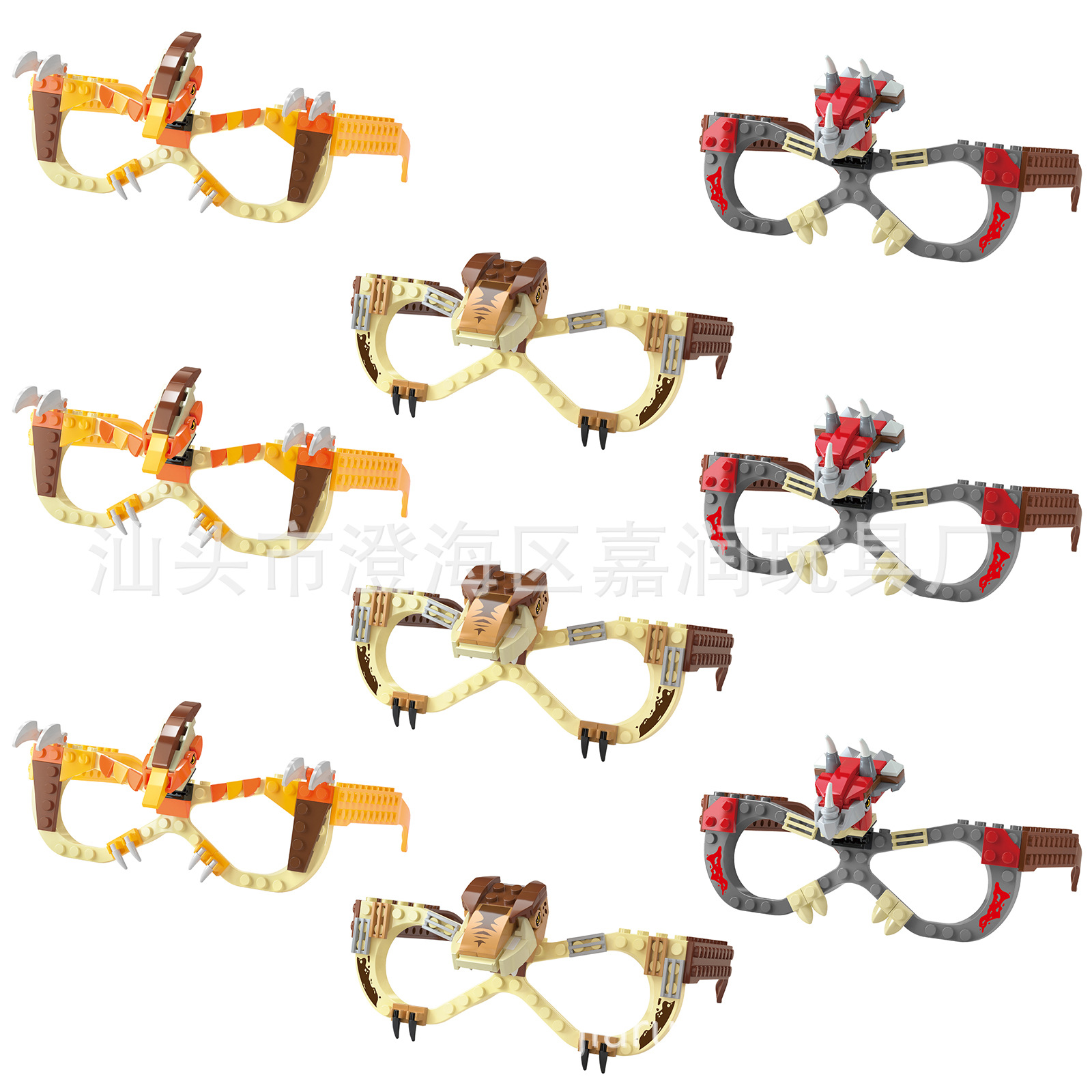 3 шт тираннозавр рекс + 3 шт Трицератопс + 3 шт дней (DIY строительные блоки очки) пакеты