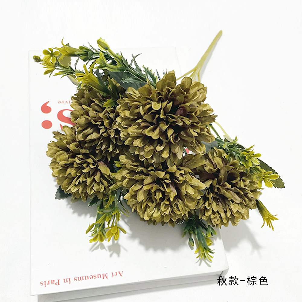 Simulación de 6 bolas de crisantemo mano mano mano única flor pequeña sala de bodas flores falsas transfronterizas flores paisaje pastoral