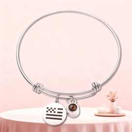 100种语言我爱你钛钢可伸缩圆形投影手镯小清新简约手饰图片定 制
