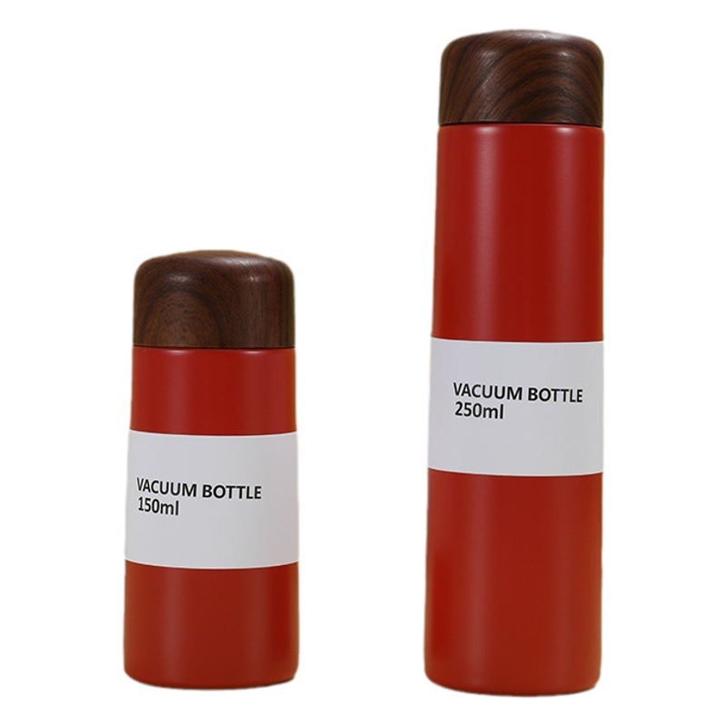 Cubierta de grano de madera de estilo japonés 304 taza de vacío de acero inoxidable mini compartimiento de té taza de bolsillo regalo de oficina de negocios taza de agua al por mayor