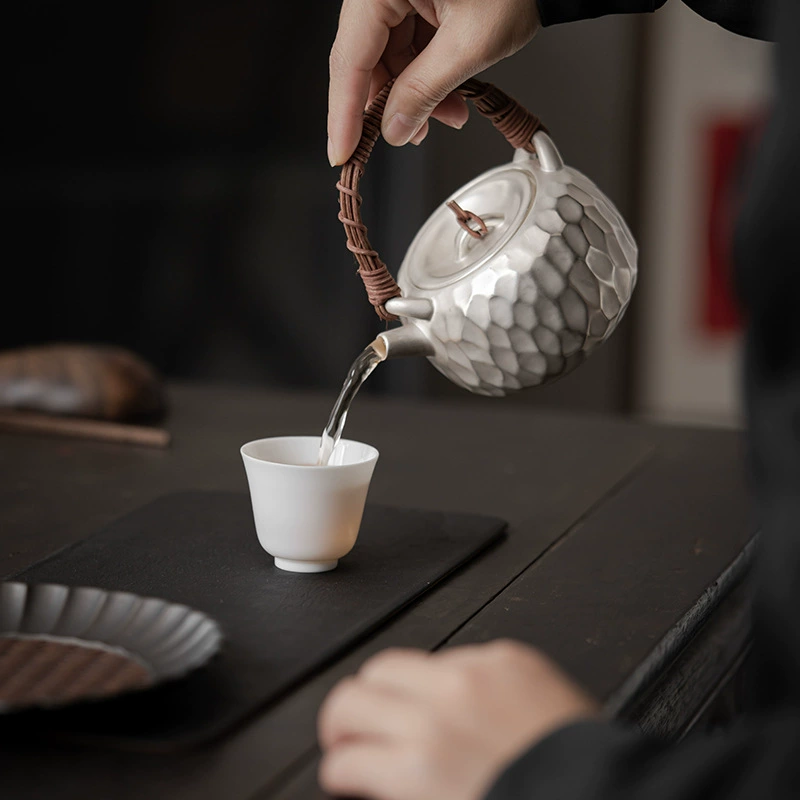 Japanese ceramic tea set, teapot, silver bracelet, handmade