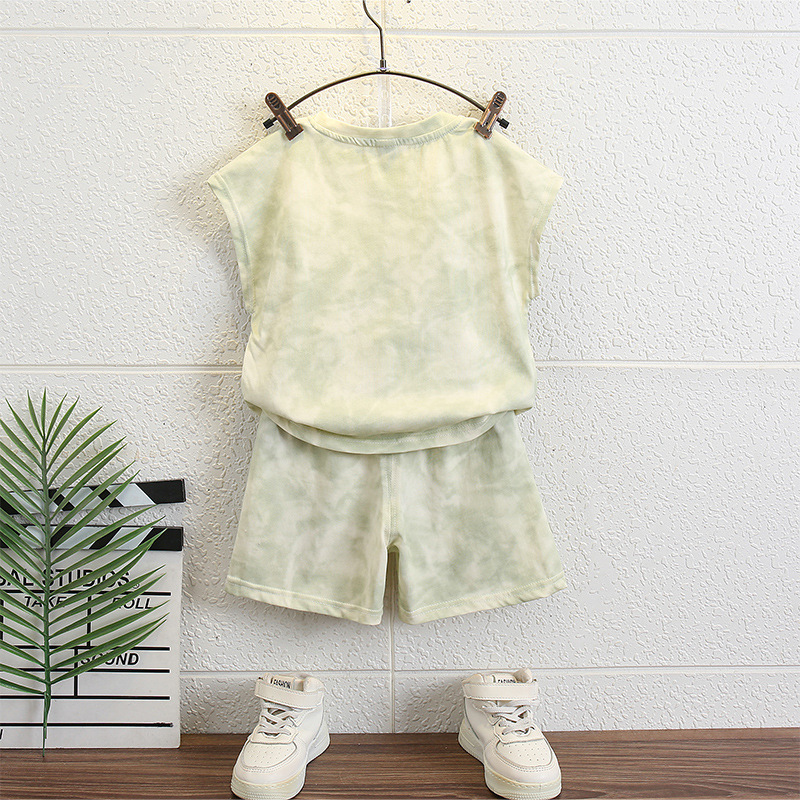 7146 Traje de camiseta para niños Verano 2025 Nuevo estilo Estilo occidental Chaleco sin mangas de verano Shorts Verano de dos piezas