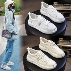 Genuine leather white shoes 2024 spring and summer new style single shoes thick-soled women's shoes flat shoes casual shoes women's sneakers shoes