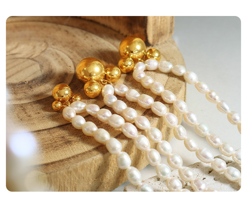 Baroque Style Geometric Pearl Titanium Steel Necklace 1 Piece