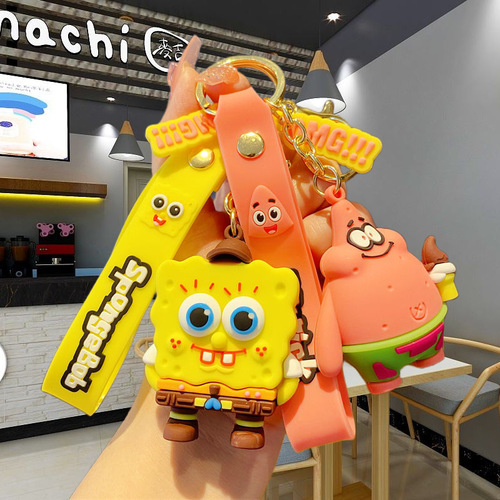 Cartoon anime SpongeBob keychain ornament toy figure car keychain accessory bag decoration wholesale