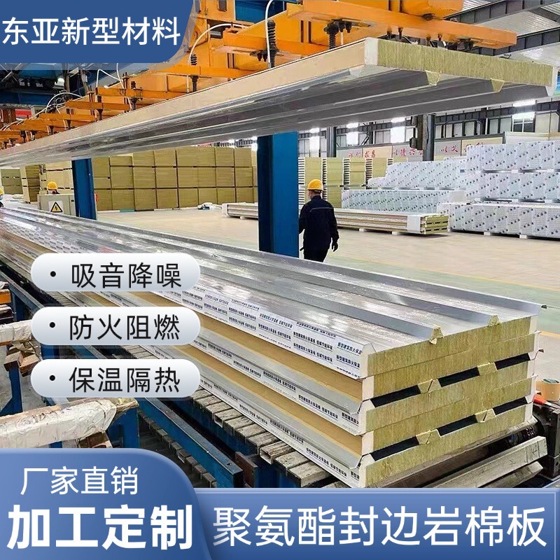 Polyurethane Edge-Sealed Rock Wool Board, Color Steel Corrugated Board, Three-Wave Peak Roof Panel, Fireproof and Thermal Insulation Composite Board