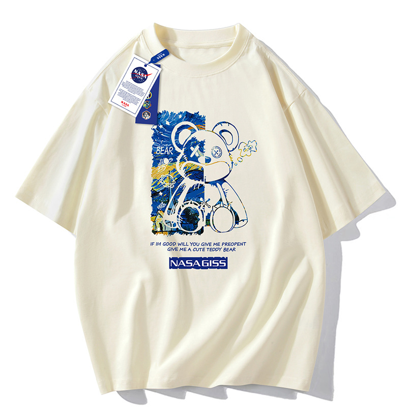 NASAGISS pesado nombre conjunto de los hombres de manga corta Camiseta de la pareja de las mujeres de la marca de moda de verano suelta media manga adolescentes