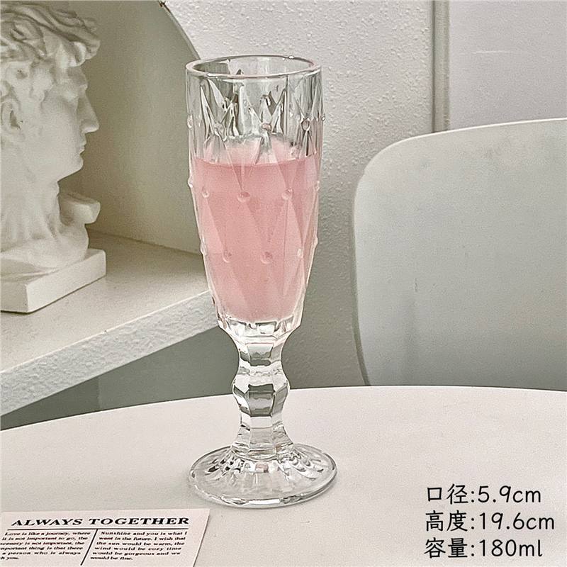 Ins en línea restaurantes retro relieve tallado de vidrio de alto valor de visualización taza de champán de alto pie taza de agua de burbujas taza de jugo