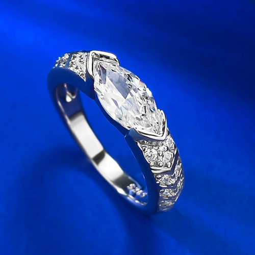 Mujing Jewelry New S925 Silver Inlaid 5*10mm Marquise Pink Diamond Personalized Ring for Women Simple Daily Ins Style