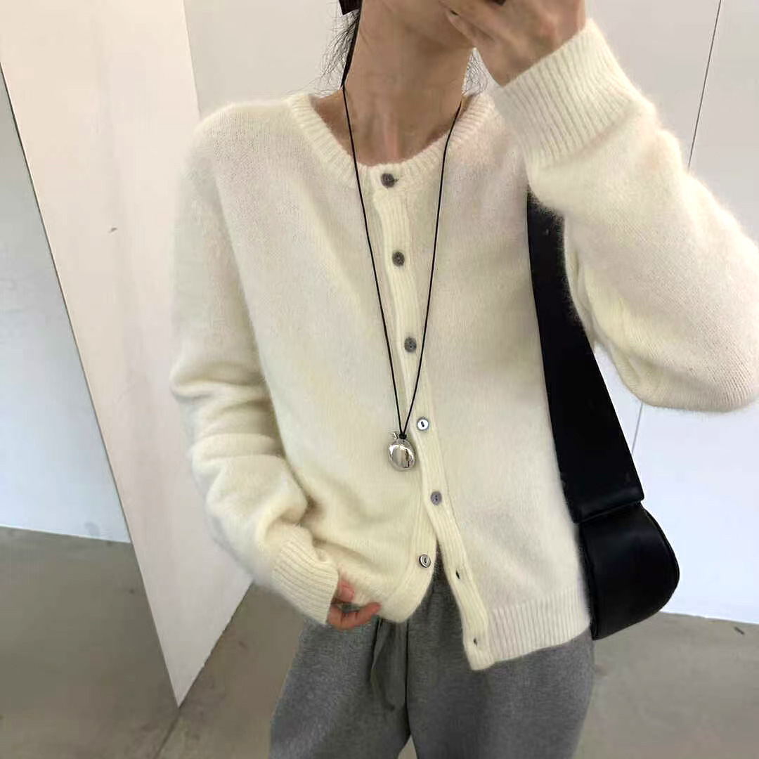 한국 고급 토끼 울 니트 카디건  가을과 겨울 라운드 넥 클래식 브레스트 소프트 왁스 스웨터 여성 의류 P6510