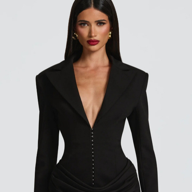Sdm198 Elegant Suit Collar Long-Sleeve Bodycon Dress with Unique Style, Autumn and Winter New Foreign Trade Product Supply Womendress Sdm198 Elegant Suit Collar Long-Sleeve Bodycon Dress with Unique Style, Autumn and Winter New Foreign Trade Product Supply Womendress