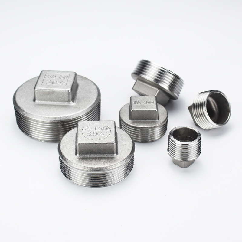 304 acero inoxidable alambre externo enchufe de rosca externa enchufe de cabeza de cuadrangular placa de enchufe interna de plomería 4 cabeza de sellado de tubería de división
