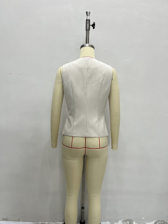 Chaqueta de mujer de comercio exterior transfronterizo de estilo caliente de Amazon, botones decorativos europeos y americanos, chaleco de temperamento sin mangas de color sólido image 6
