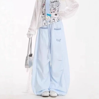 美式街头条纹弯刀裤女2025超火夏装新款垂感宽松百搭阔腿休闲裤子
