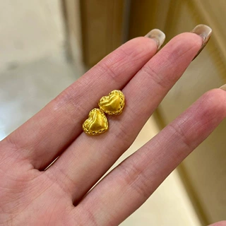 新中式轻奢金色爱心耳钉女小巧时尚精致小众设计耳饰送老婆女朋友
