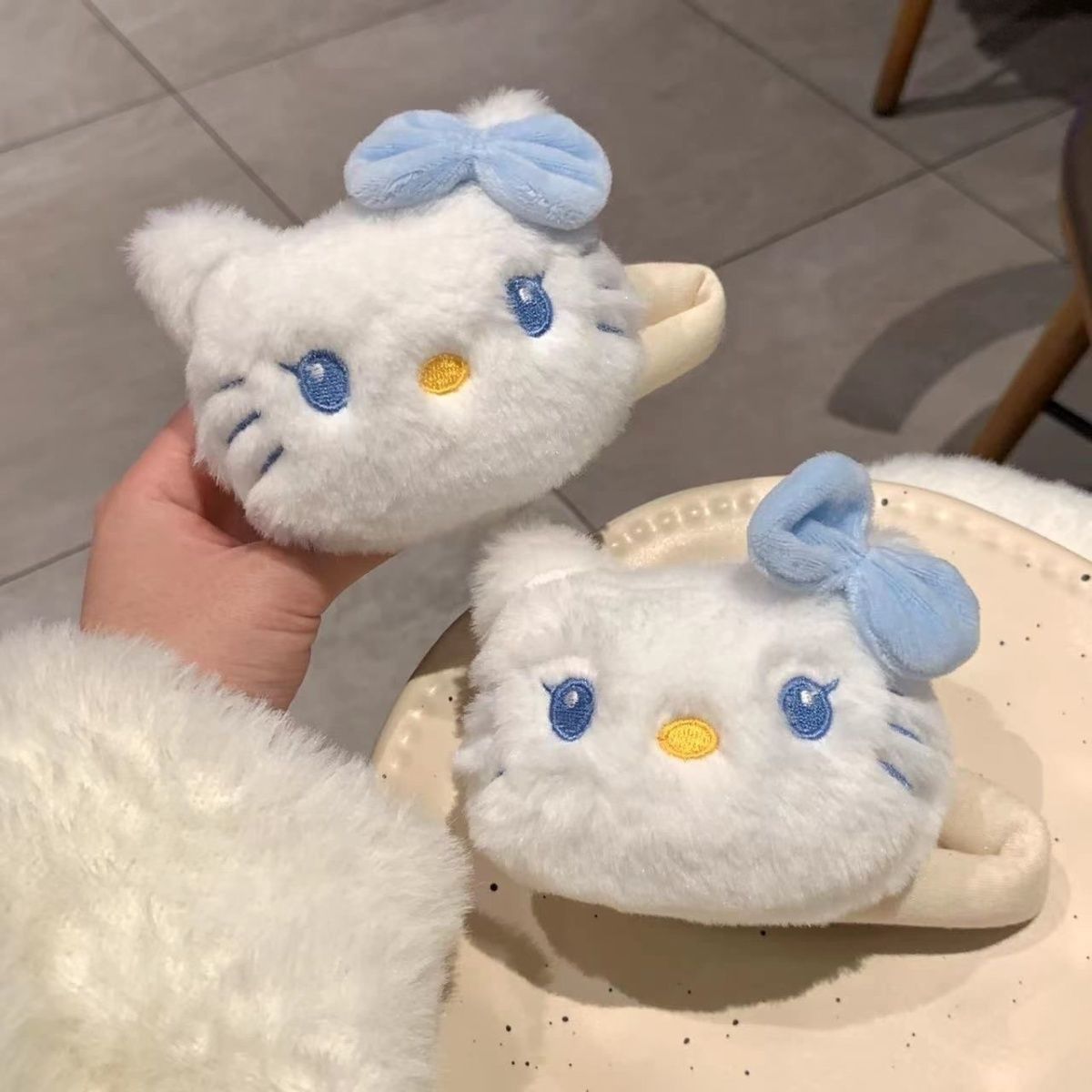 Extra Large Size ~ Cute Kitty Hairpin Blue Plush Bow Girl Kt Cat Break Clip Broken Hair Side Clip