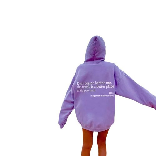 Women's Padded Hoodie with Letter Slogan Print, Kangaroo Pocket, Drawstring Print, Oversized