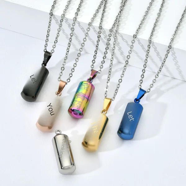 Customized Engraved Twist-Open Capsule Pill Couple Titanium Steel Perfume Pendant Stainless Steel Pet Ashes Box Necklace